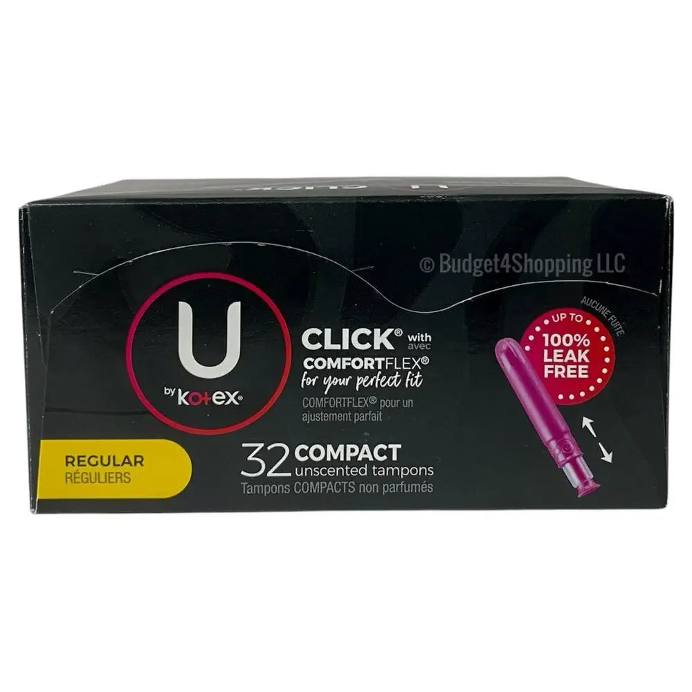 U by Kotex Click Compact Tampons, Regular Absorbency, Unscented, 32 Count